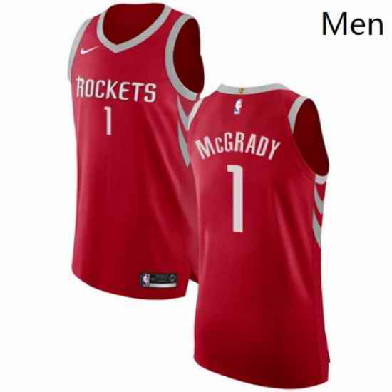 Mens Nike Houston Rockets 1 Tracy McGrady Authentic Red Road NBA Jersey Icon Edition